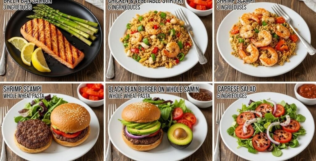 Find healthy 5-ingredient 5-minute dinner recipes prepared step by step with tips, meal suggestions, and helpful tools to cook quick and healthy meals.