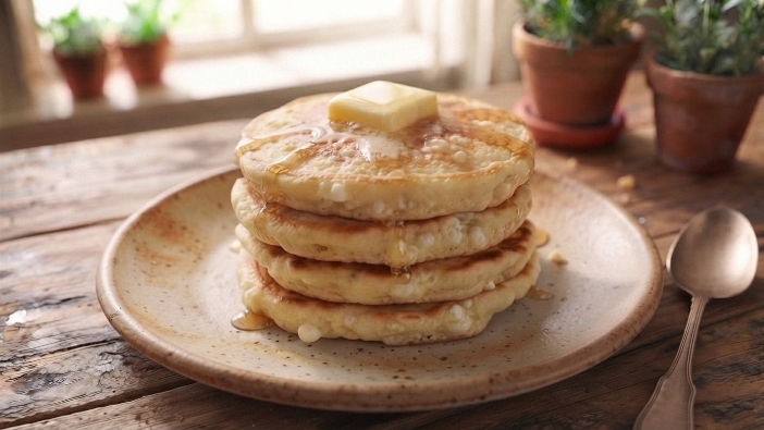 Easy Cottage Cheese Recipes Cottage cheese pancakes stacked with butter and maple syrup