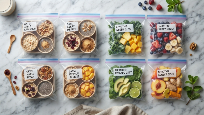 Easy freezer breakfast ideas ready for freezer storage in labeled bags