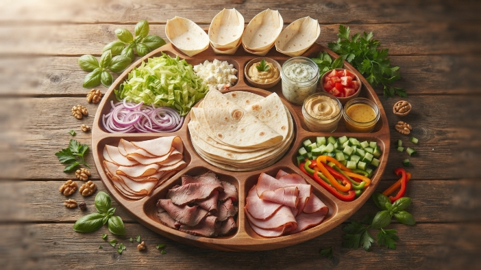 No cook summer meals — deli wrap platter for a quick assembly dinner