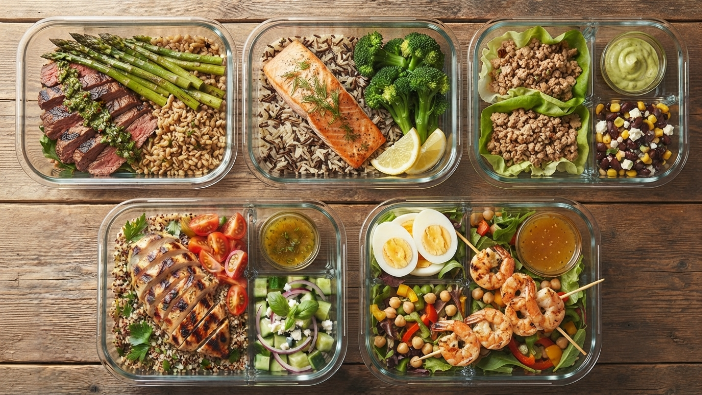 High protein lunch ideas for work — a week of meal prep containers ready to go