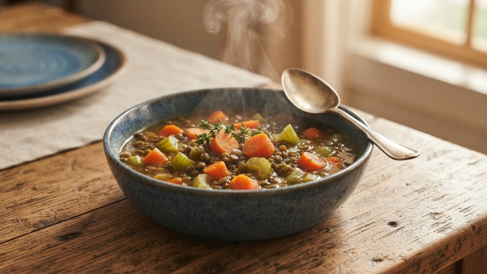 Budget-friendly lentil soup as one of the cheap family dinner ideas