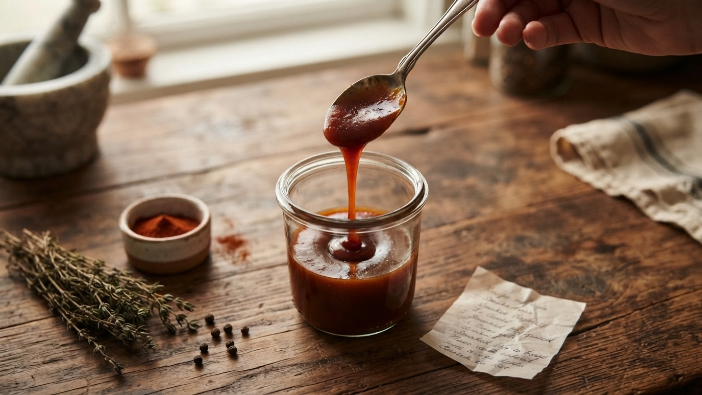 Homemade BBQ sauce, one of the easy homemade dipping sauces made from scratch