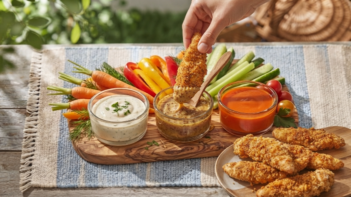 Chicken tenders paired with an easy homemade dipping sauce