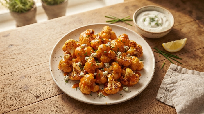 Buffalo cauliflower bites, a popular healthy air fryer snack