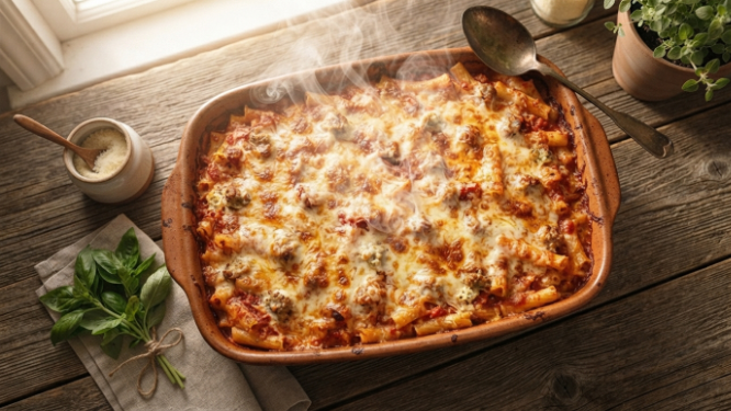 "Cheesy baked ziti, one of 25 easy comfort food recipes for family dinners"